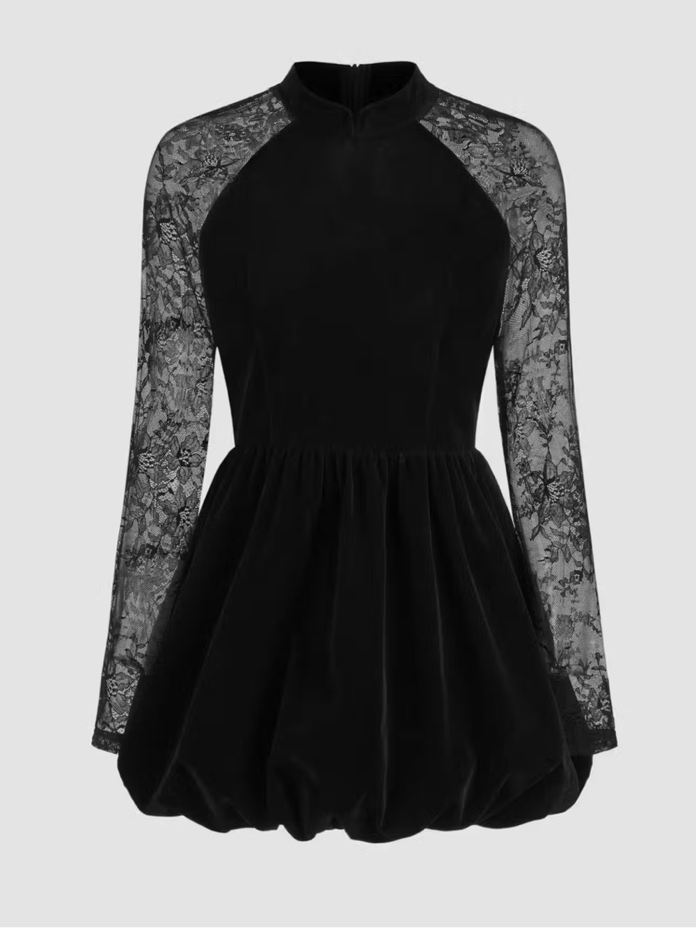 NWT CIDER Velvet Mandarin Collar Bubble Hem Lace Mini Dress - Picture 5 of 16